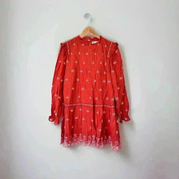 100% Authentic ZARA Orange Eyelet Flower Print Mini Dress $89.90 Size Medium - Picture 5 of 11